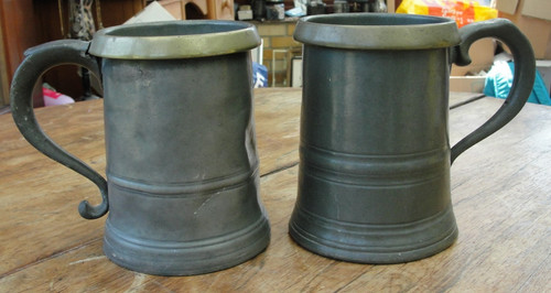 Pair antique pewter - pewter, tankards
