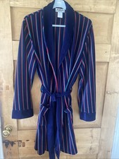 1970s McGregor Striped Blue Dressing Gown Robe UK L Vintage Smoking Jacket Rare