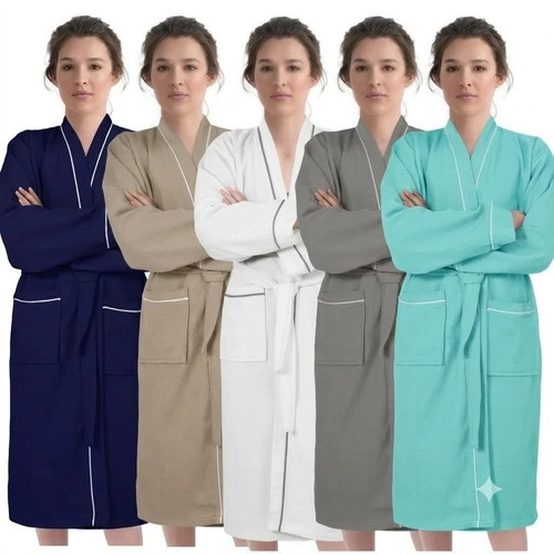 Cotton waffle bath robe unisex - cotton,