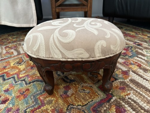 Vtg wooden footstool ottoman - vtg,