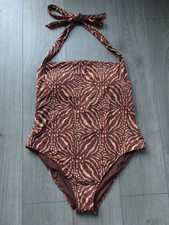 M&S MARKS & SPENCER BROWN MIX MAGIC SHAPING SWIMMING COSTUME SIZE 22 LONG