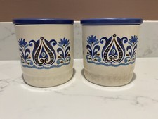2x VINTAGE ROYAL WORCESTER PALISSY Blue Floral Storage JAR 60s/70s Canister