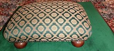 Stuart Jones Vintage Style Upholstered Footstool*Wooden Bun Feet* Classic Fabric