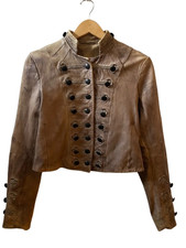 AllSaints Vintage Leather Cropped Brocade Military Victorian Jacket UK Size 12