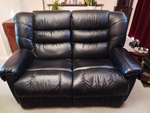 Black real leather sofa - sofa, 2