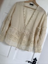 Vintage Style Embroidered Lace Sleeve Top 60s/70s Boho Hippy Edwardian Size 14
