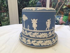 Wedgwood light blue Jasperware large cheese dome featuring cherubs and dogs