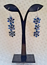 Dazzling flower drop earrings in cobalt blue and silver