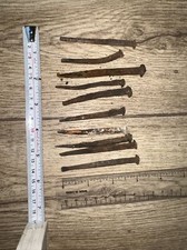 10 ANTIQUE WROUGHT IRON FORGED BLACKSMITH MADE NAILS RECLAIMED (B006)
