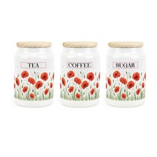 Ceramic Summer Poppies Tea, Coffee & Sugar Canisters - Floral Kitchen Containers
