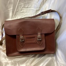 Chossy Vintage Brown Leather School Satchel 1960s / 1970s 13 1/2" wide
