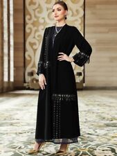 Latest Design Open Front Abaya Geo Print Studded  Detail Farasha Ladies Black BN