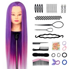 26-28" Purple Styling Training Head For Hairdressers Practice Braiding&Braid Set