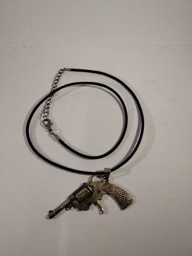 Metal revolver pistol pendant - metal,