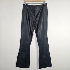 Vintage Black Real Leather Wide Leg Trousers Women's Size UK 10