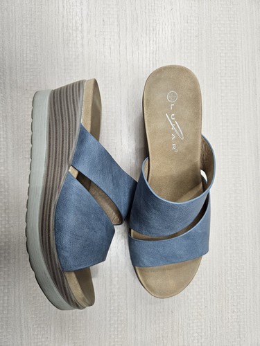 Lunar blue platform wedge mule - lunar,