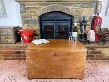 Old Antique Pine Chest, Vintage Wooden Storage Trunk, Blanket Box, Coffee Table.