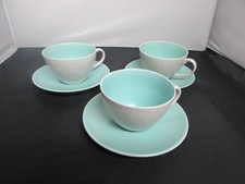 Retro Poole Pottery Two Tone Seagull and Ice Green  - 3x Tea Cups and Saucers 