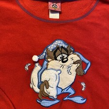 Vintage Looney Tunes Taz Pajamas Tasmanian Devil PJs Red Womens Large 2 Pc EUC