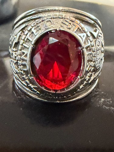Mens army ring - ruby, cz