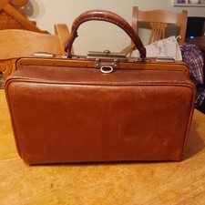 Antique Vintage 12" Brown Leather Gladstone Doctors Bag