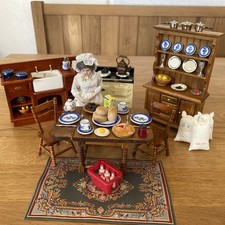 Dolls House Kitchen Set 1/12th Stove Butler Sink Dresser Crockery Food Cutlery