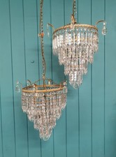 Pair of early 20th century four tier lustre chandeliers 15"