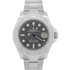 Rolex Yacht-Master Midsize Stainless Steel RHODIUM Blue Oyster 37mm Watch 268622