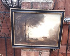Vintage Georgian circa 1940, English landscape oil on board from Worthing