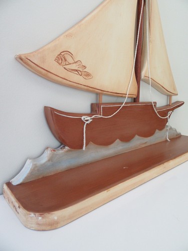 Sailboat wall shelf pine - shelf, wood