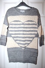 Next Cream & Grey Striped Heart Jumper Size 6