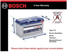 Car Battery S4011 Bosch 115 740A 80Ah 4Yr Warranty 315x175x190