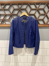 M&S Autograph Cobalt Blue Soft Leather Jacket Size 12 Excellent Condition