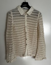 Zara Pointelle Crochet Knit Cardigan Top White Size Small
