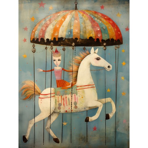 Folk art whimsical carousel - folk,