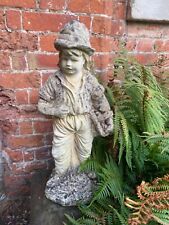 Vintage Garden Ornament Statue Antique Victorian Boy Reclaimed Cast Stone Old
