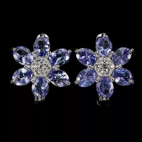 Silver earrings blue tanzanite - silver,