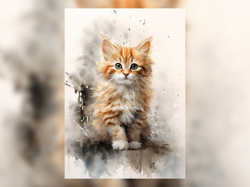 Fluffy ginger kitten - fluffy, 5"x7"