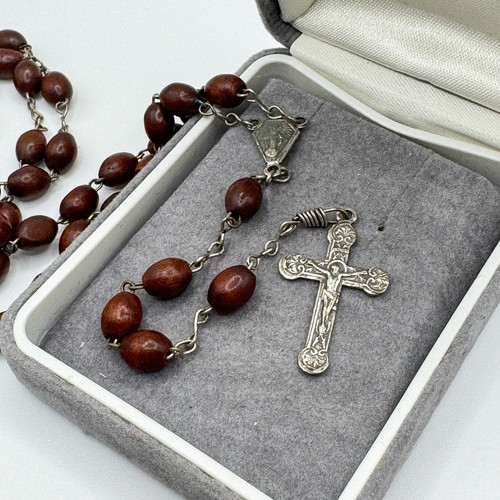 Vintage brown wooden rosary - brown,