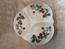 Extremely Rare Royal Worcester Strawberries Trefoil Crudité Serving Dish Vintage