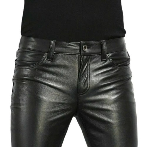 Men faux leather pants - pants, slim