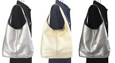 Metallic Silver Gold Soft Italian Leather Large Slouch Hobo Shoulder Bag