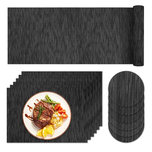 Black table mat set - black,