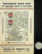 1937 Motorists' Road Map Russian Oil Products ROP ZIP lubricant cars motoring