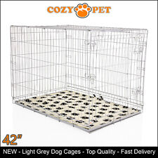 Dog Cage 42 inch Light Grey Puppy Crate Cozy Pet Dog Crates with 42" Vet Bedding
