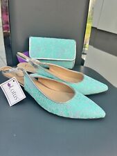 Lotus Kohar Turquoise Lace Textile Sling-Back Shoe Size 8. Matching bag. BNWT