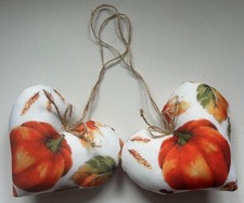 2 Handmade Heart Door Hangers Pumpkin Autumn leaves Fabric.  Halloween/Fall/gift