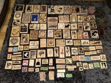 Job Lot OVER 100 Penny Black & OTHER Rubber Stamps Wood Mount Block VINTAGE RARE