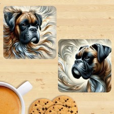 Boxer Coasters, Dog Print Set Of 2, Mug Mats, Gift