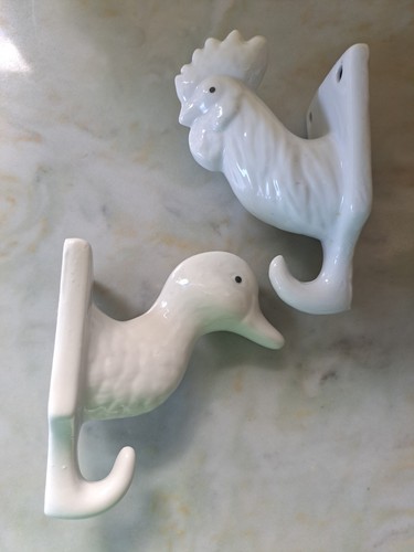 Pair white ceramic hooks - pair, of